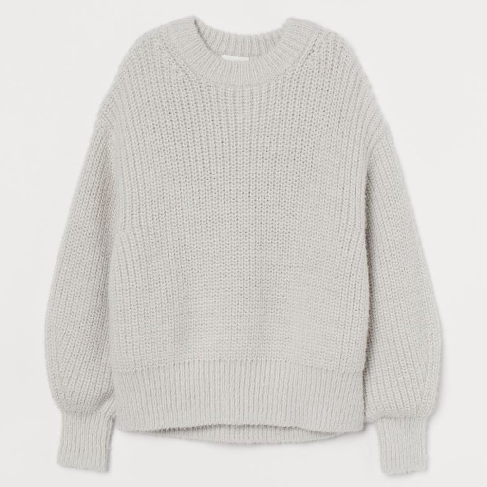 H&M Ice Gray Rib-Knit Sweater, Size S